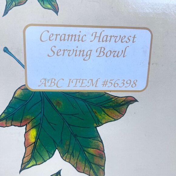 Fall-Themed Ceramic Serving Bowl Hand-Painted Pumpkin Corn & Eggplant Cornucopia - Picture 9 of 9